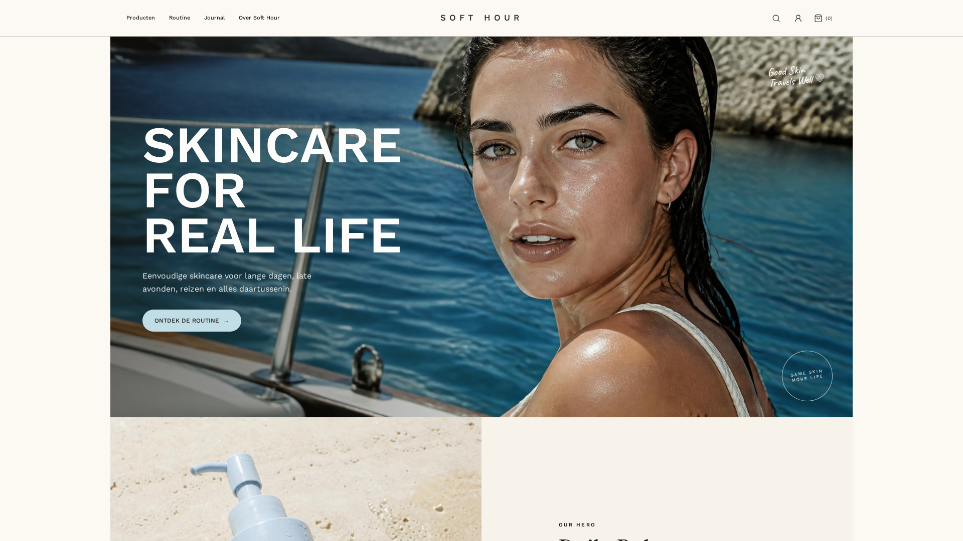 Homepage van het fictieve Soft Hour-skincareconcept