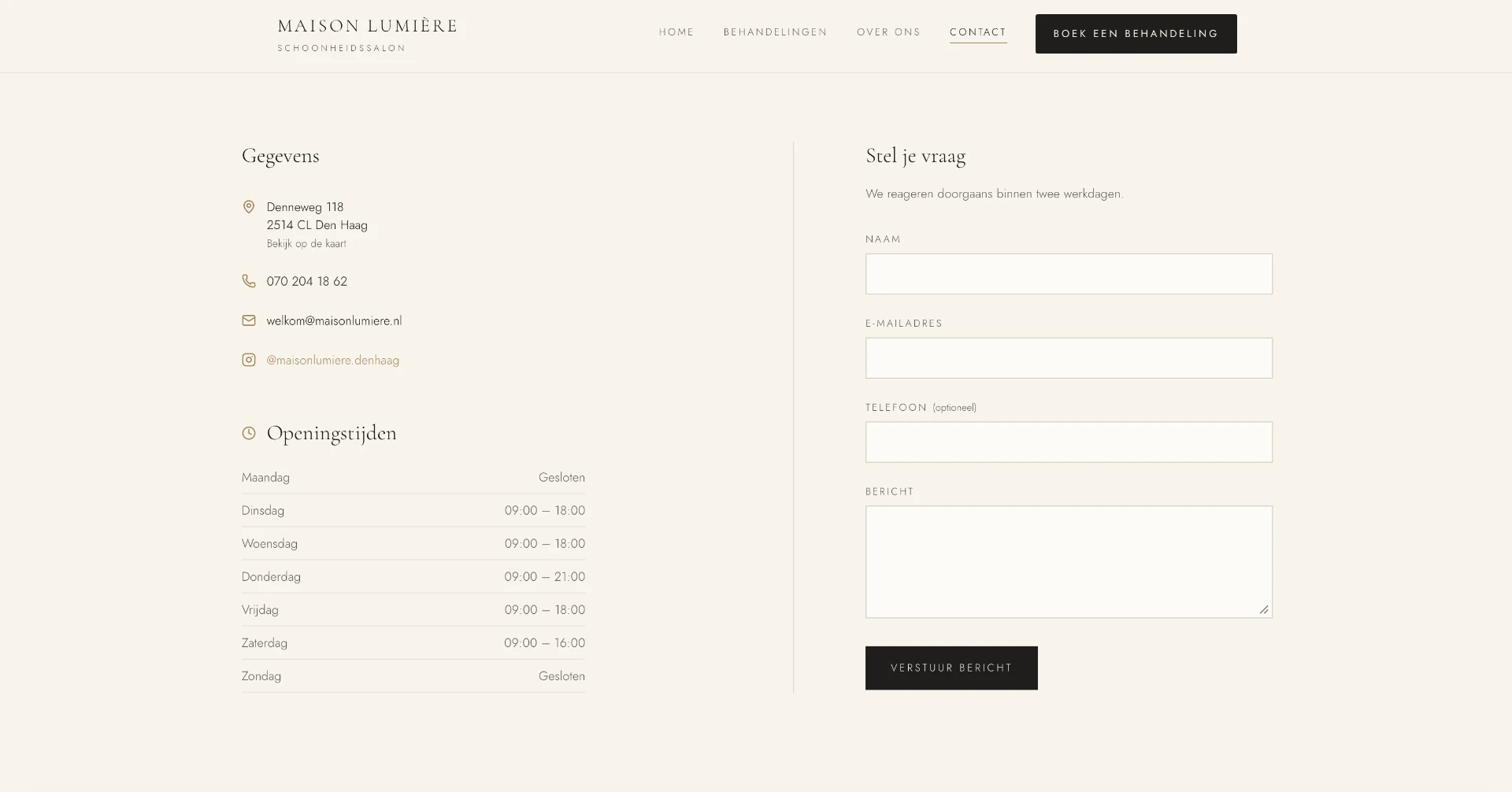 Contactpagina van Maison Lumière
